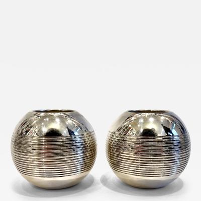 Jean Puiforcat A Pair of Puiforcat Silver Plated P tanque Candle Holders