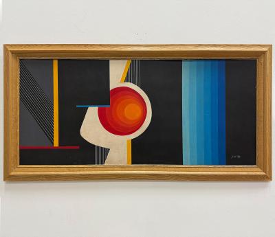 Jean Rets Mid century Abstract Op Art Painting Signed Jean Rets Framed