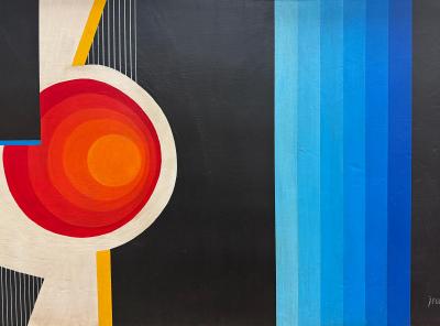 Jean Rets Mid century Abstract Op Art Painting Signed Jean Rets Framed