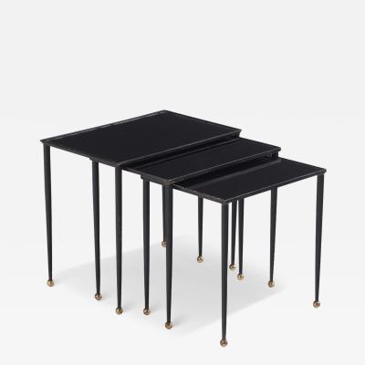 Jean Roy re A set of three French iron nesting tables C 1950 in the manner of Jean Royere 