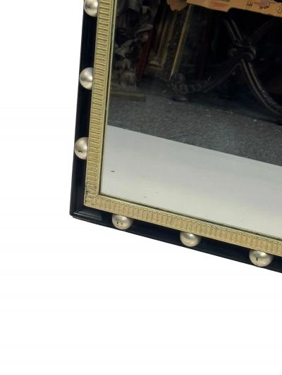 Jean Roy re BLACK SILVER BALL FRAMED RECTANGULAR MIRROR IN THE MANNER OF JEAN ROYERE