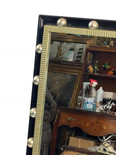 Jean Roy re BLACK SILVER BALL FRAMED RECTANGULAR MIRROR IN THE MANNER OF JEAN ROYERE