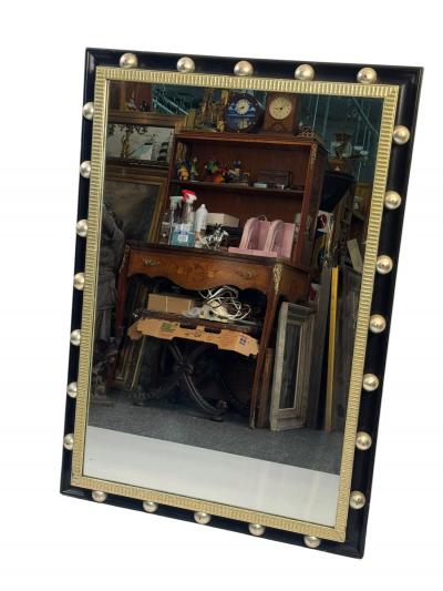 Jean Roy re BLACK SILVER BALL FRAMED RECTANGULAR MIRROR IN THE MANNER OF JEAN ROYERE