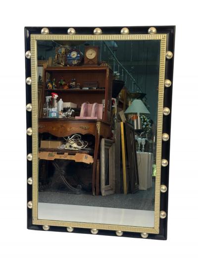 Jean Roy re BLACK SILVER BALL FRAMED RECTANGULAR MIRROR IN THE MANNER OF JEAN ROYERE
