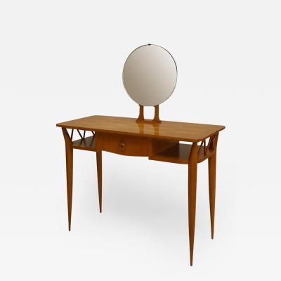 Jean Roy re French 1940s Pecan Wood Dressing Table with a Parquetry Top and Mirror