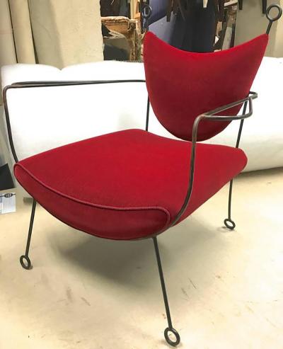 Jean Roy re Jean Roy re Documented Pair of Black Wrought Iron Lounge Chairs Model Yo Yo