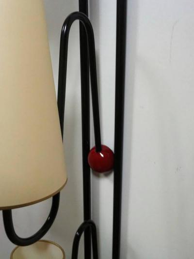 Jean Roy re Jean Roy re Documented Pair of Three Light Red and Black Sconces Model Boule 