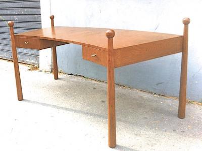Jean Roy re Jean Roy re Documented Rarest Oak Curved Desk Model Quille 