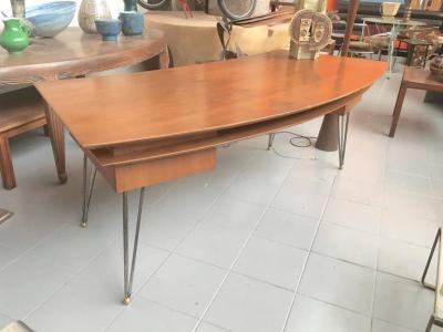 Jean Roy re Jean Roy re Documented Superb Curved Two Drawers Desk with Metal Legs