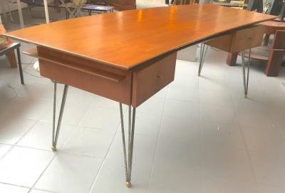 Jean Roy re Jean Roy re Documented Superb Curved Two Drawers Desk with Metal Legs