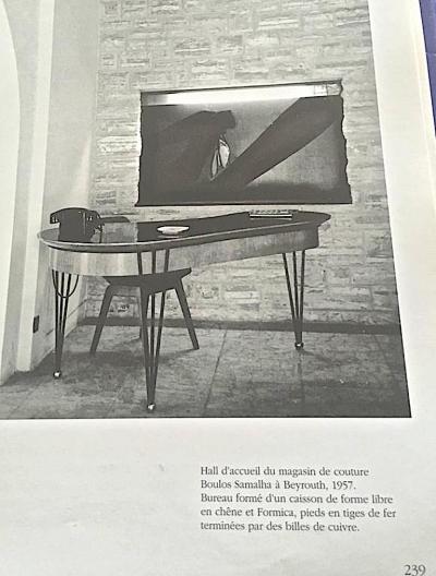 Jean Roy re Jean Roy re Documented Superb Curved Two Drawers Desk with Metal Legs