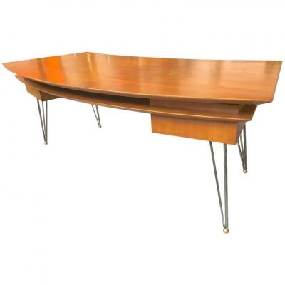 Jean Roy re Jean Roy re Documented Superb Curved Two Drawers Desk with Metal Legs