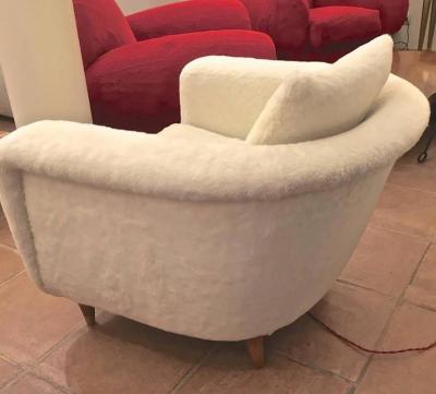 Jean Roy re Jean Roy re Pair of Armchairs with Tapered Metal Sabot Covered in Faux Fur