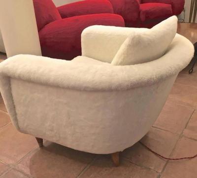 Jean Roy re Jean Roy re Pair of Armchairs with Tapered Metal Sabot Covered in Faux Fur