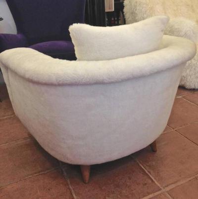 Jean Roy re Jean Roy re Pair of Armchairs with Tapered Metal Sabot Covered in Faux Fur