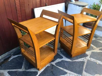 Jean Roy re Jean Roy re Pair of Two Tier Bedsides or Side Tables in Oak