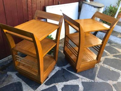 Jean Roy re Jean Roy re Pair of Two Tier Bedsides or Side Tables in Oak