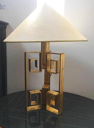 Jean Roy re Jean Roy re Rarest Documented Gold Leaf Wrought Iron Table Lampe Model Pekin 