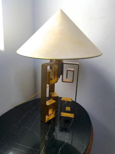 Jean Roy re Jean Roy re Rarest Documented Gold Leaf Wrought Iron Table Lampe Model Pekin 