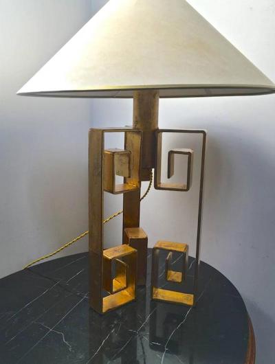 Jean Roy re Jean Roy re Rarest Documented Gold Leaf Wrought Iron Table Lampe Model Pekin 