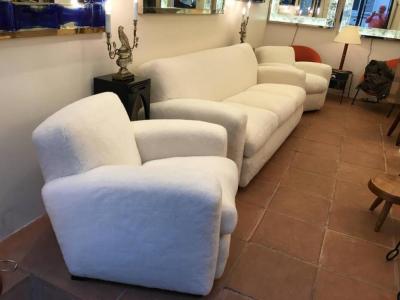 Jean Roy re Jean Roy re for Maison Gouff Stamped One Couch and Two Club Chairs in Faux Fur