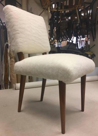 Jean Roy re Jean Royere Ash Rare Set of Three Chairs Covered in Wool Faux Fur