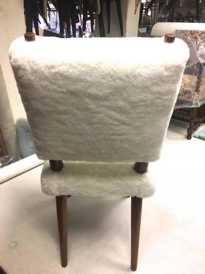 Jean Roy re Jean Royere Ash Rare Set of Three Chairs Covered in Wool Faux Fur