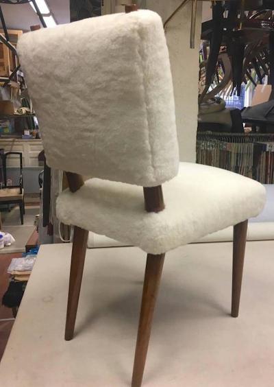Jean Roy re Jean Royere Ash Rare Set of Three Chairs Covered in Wool Faux Fur