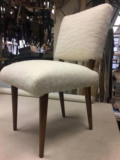 Jean Roy re Jean Royere Ash Rare Set of Three Chairs Covered in Wool Faux Fur