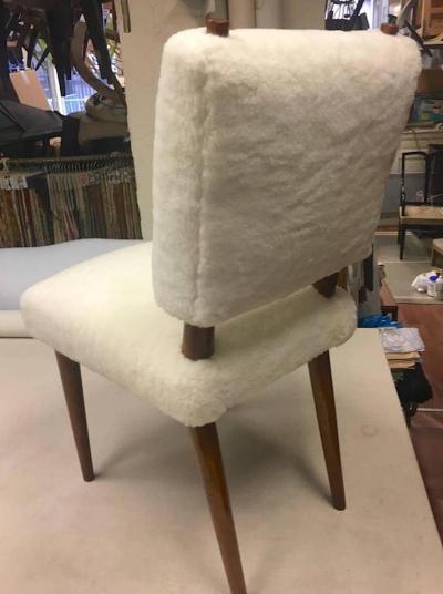 Jean Roy re Jean Royere Ash Rare Set of Three Chairs Covered in Wool Faux Fur