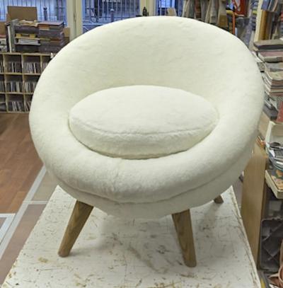 Jean Roy re Jean Royere Genuine documented pair of model Oeuf covered in wool faux fur