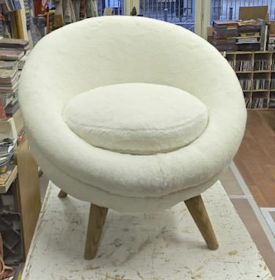 Jean Roy re Jean Royere Genuine documented pair of model Oeuf covered in wool faux fur