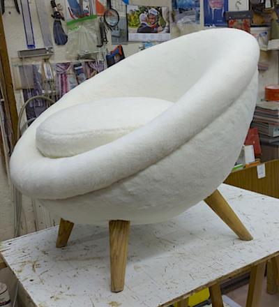 Jean Roy re Jean Royere Genuine documented pair of model Oeuf covered in wool faux fur