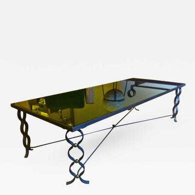 Jean Roy re Jean Royere Long Coffee Table in Wrought Iron Model Ruban with Brass Balls