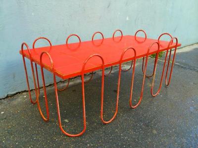 Jean Roy re Jean Royere Rare Documented Red Lacquered Model Vague Coffee Table