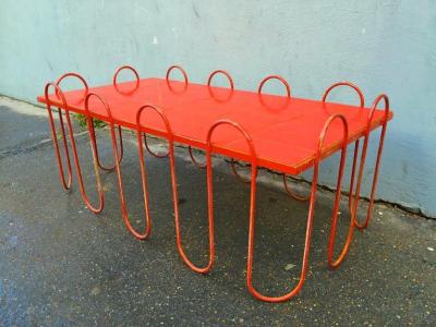 Jean Roy re Jean Royere Rare Documented Red Lacquered Model Vague Coffee Table