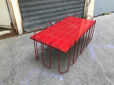 Jean Roy re Jean Royere documented genuine red lacquered ondulation coffee table