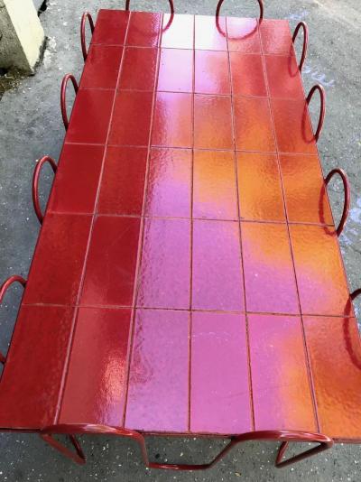 Jean Roy re Jean Royere documented genuine red lacquered ondulation coffee table