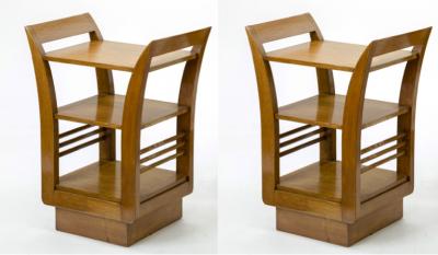 Jean Roy re Jean Royere for Gouffe pair of oak 2 tier coffee table or side table