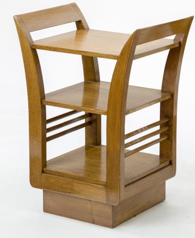 Jean Roy re Jean Royere for Gouffe pair of oak 2 tier coffee table or side table