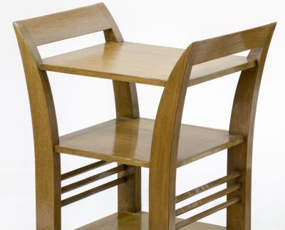 Jean Roy re Jean Royere for Gouffe pair of oak 2 tier coffee table or side table