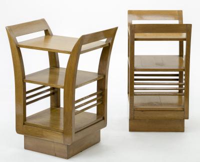 Jean Roy re Jean Royere for Gouffe pair of oak 2 tier coffee table or side table