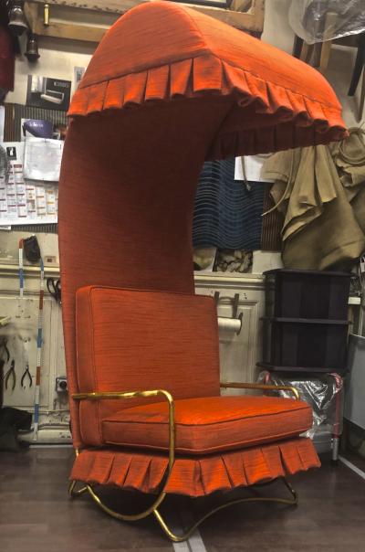 Jean Roy re Jean Royere genuine Irans shah model sunchair in gold leaf orange cloth