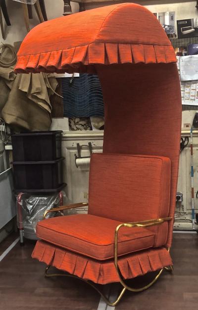 Jean Roy re Jean Royere genuine Irans shah model sunchair in gold leaf orange cloth