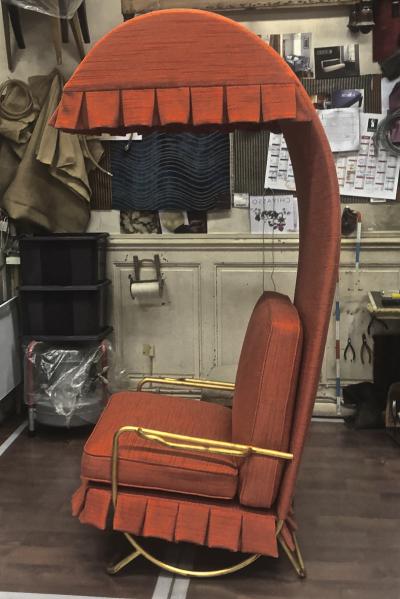 Jean Roy re Jean Royere genuine Irans shah model sunchair in gold leaf orange cloth