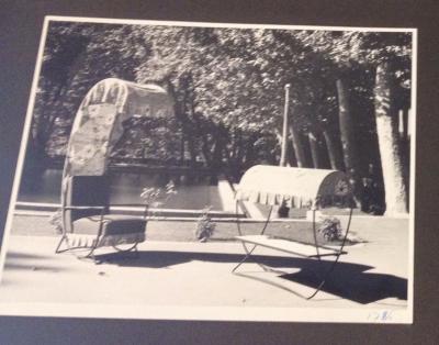 Jean Roy re Jean Royere genuine Irans shah model sunchair in gold leaf orange cloth