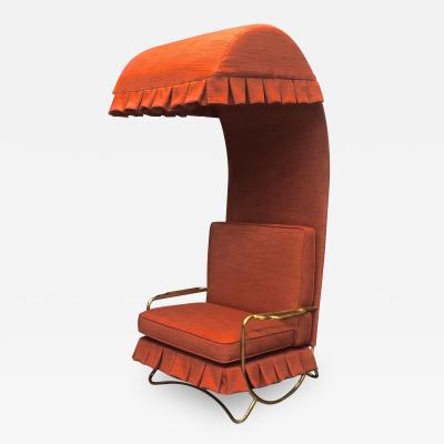 Jean Roy re Jean Royere genuine Irans shah model sunchair in gold leaf orange cloth