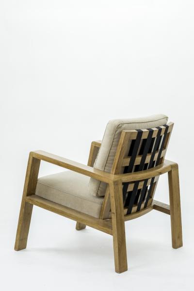 Jean Roy re Jean Royere pair of documented oak slender lounge chairs