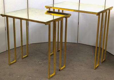 Jean Roy re Jean Royere pair of gilt iron stack tables