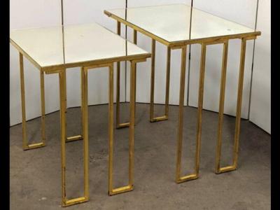 Jean Roy re Jean Royere pair of gilt iron stack tables